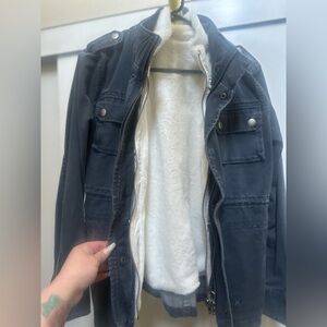 Hurley women’s Dark Gray blue utility Jacket with White Lining